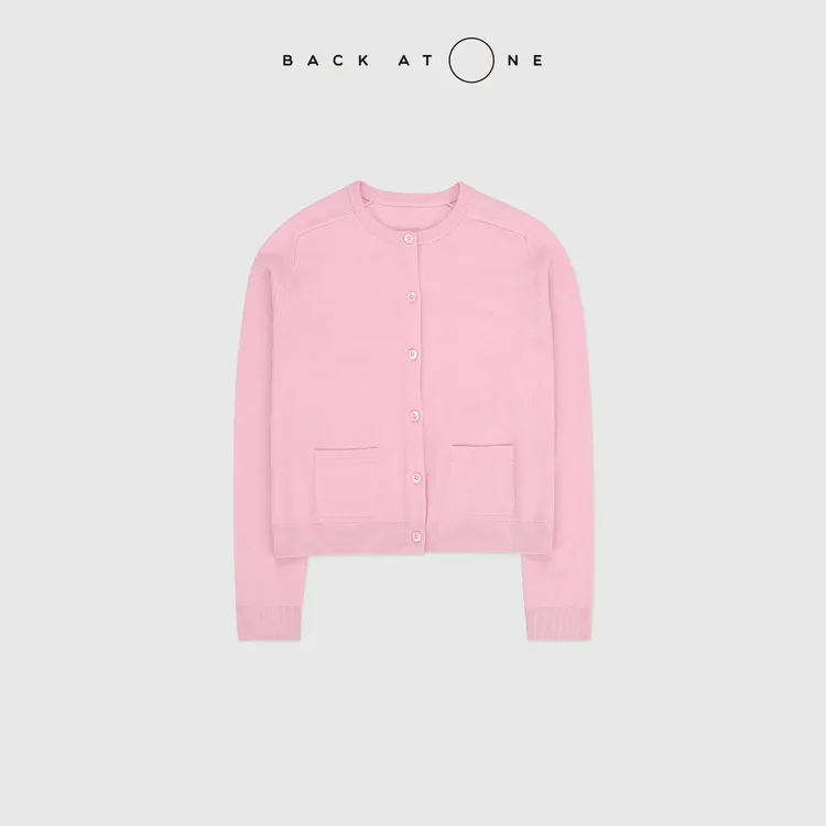 BACKATONE“樱花巷”康赛妮羊绒马鞍肩粉色针织开衫 BFF-1AS567H-K