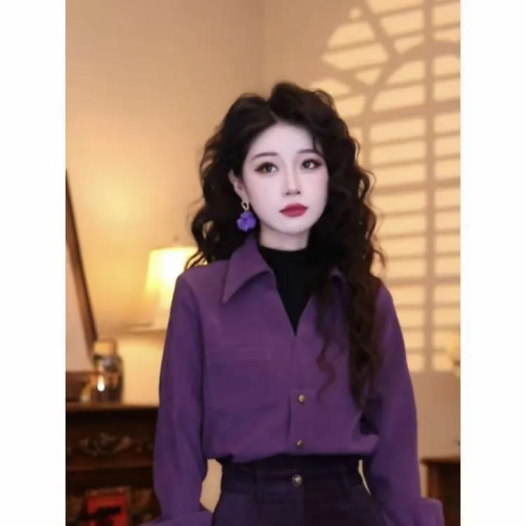 港味复古气质设计感假两件长袖上衣2025秋冬新款叠穿内搭衬衫女