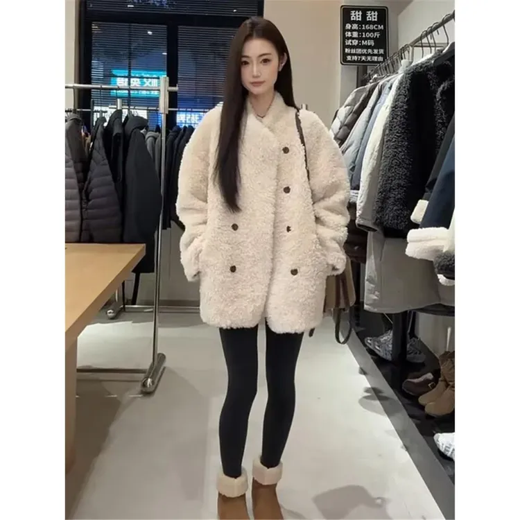 爆款立领加厚毛绒外套女秋冬季新款休闲宽松显瘦皮毛一体上衣