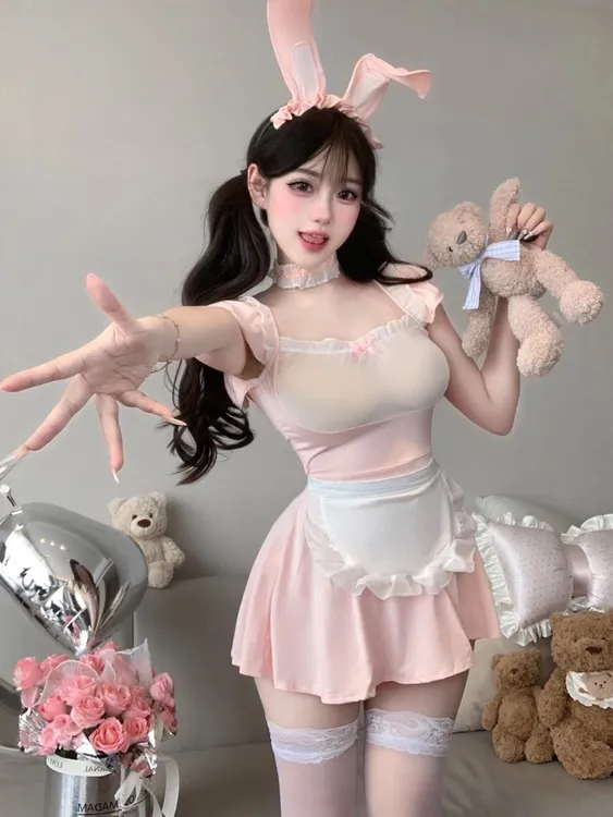 【梦魂不舍】纯欲萌兔！氛围感甜美纯欲木耳花边性感裙