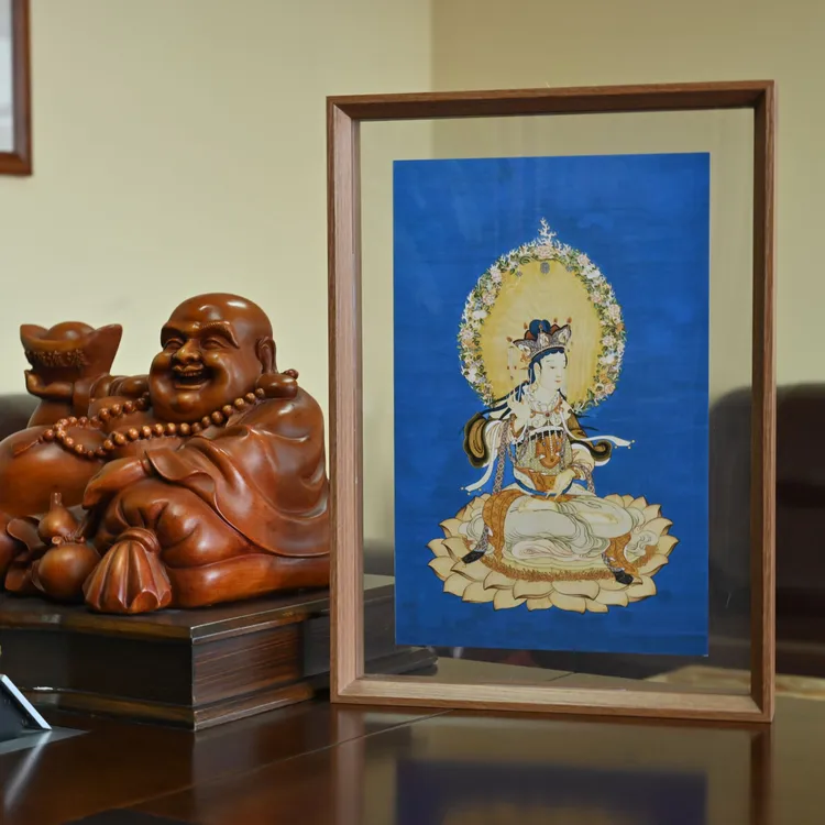 莲座文殊像复刻作品书房茶室办公室餐客厅摆台悬浮框