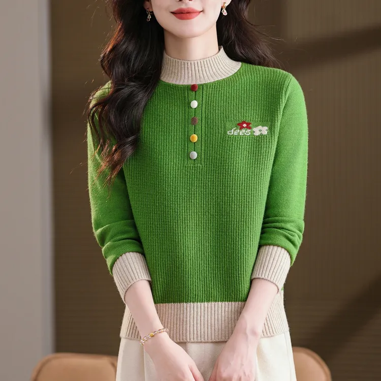 羊毛衫冬季新款半高领针织衫女气质妈妈洋气百搭宽松显瘦打底衫厚