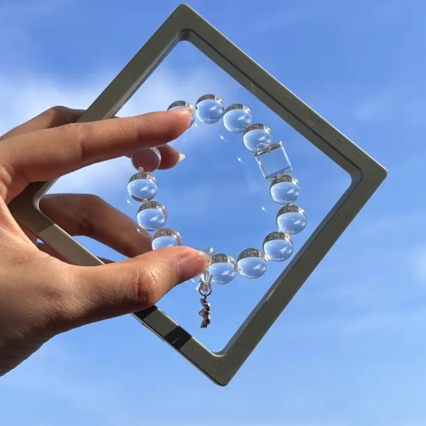 天然双A全净体白水晶＋方糖跑环版牛鼻孔泡泡珠设计款