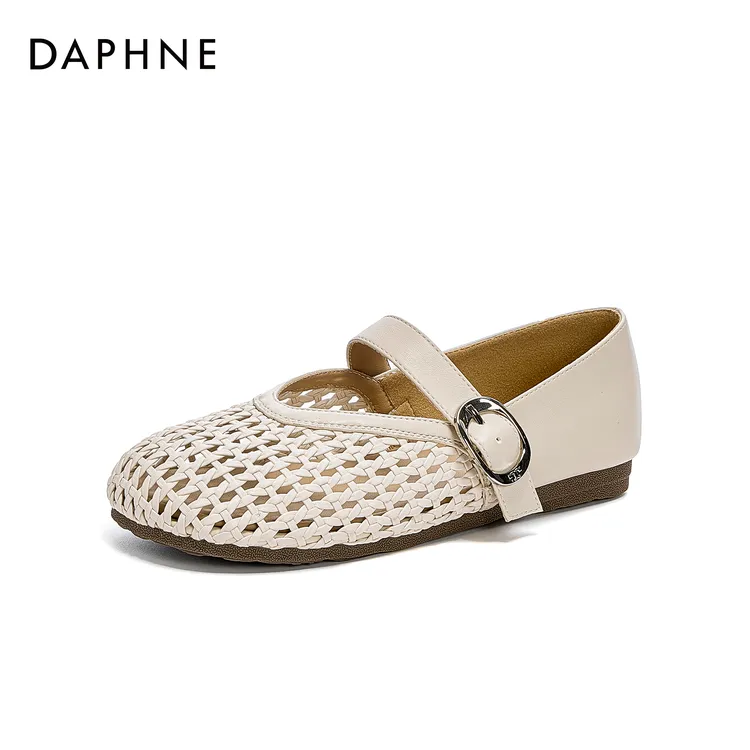 达芙妮新款镂空单鞋2025春夏凉鞋女款外穿复古休闲浅口编织渔夫鞋