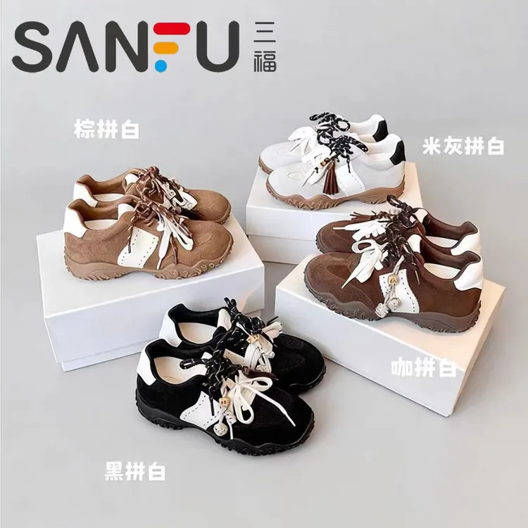 三福新色啦~6cm内增高月牙厚底鸳鸯鞋带运动休闲鞋女德训鞋秋新款
