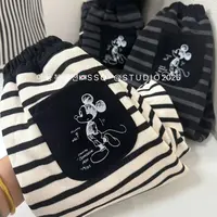 糯感实拍～无滤高品25秋冬条纹裤韩版加绒加厚韩国小裤米奇
