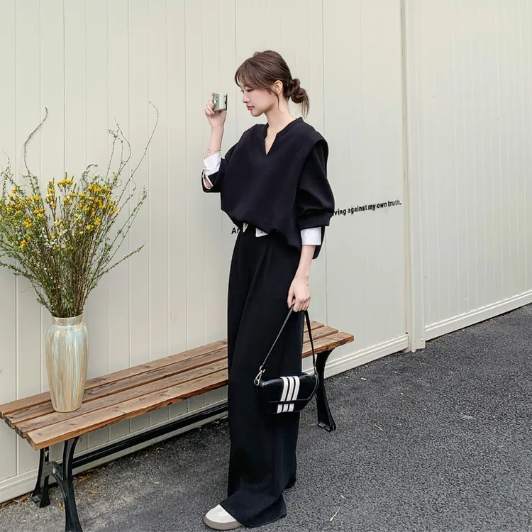 韩系ins风卫衣阔腿裤2025春秋新款休闲慵懒风小众松弛感显瘦套装