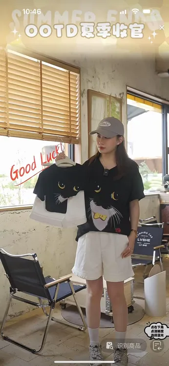 OOTD-768-儿童时尚洋气净版纯色猫咪亲子短袖T（夏款）