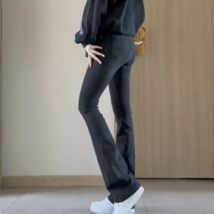 大码百搭复古显瘦马蹄牛仔裤女2025秋季新款高腰窄版拖地微喇叭裤