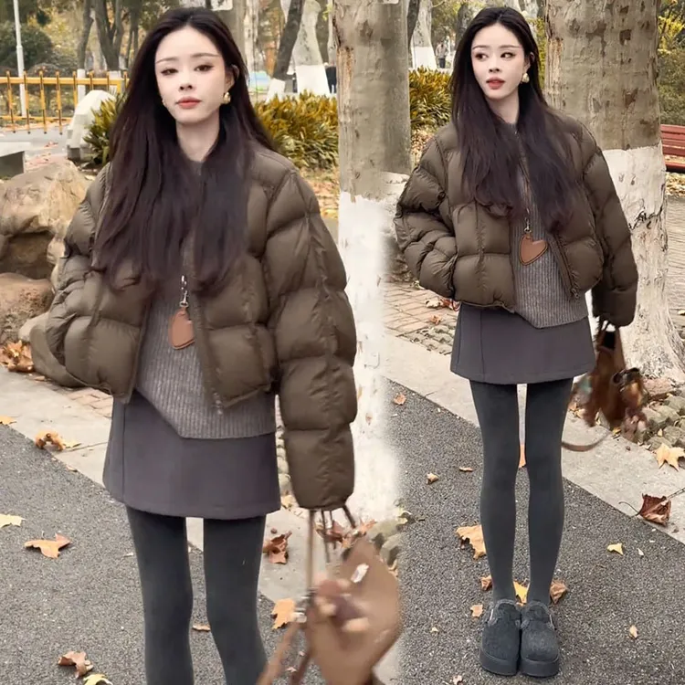 时尚棉服短外套女2025冬季新款洋气宽松显瘦圆领加厚短款棉袄