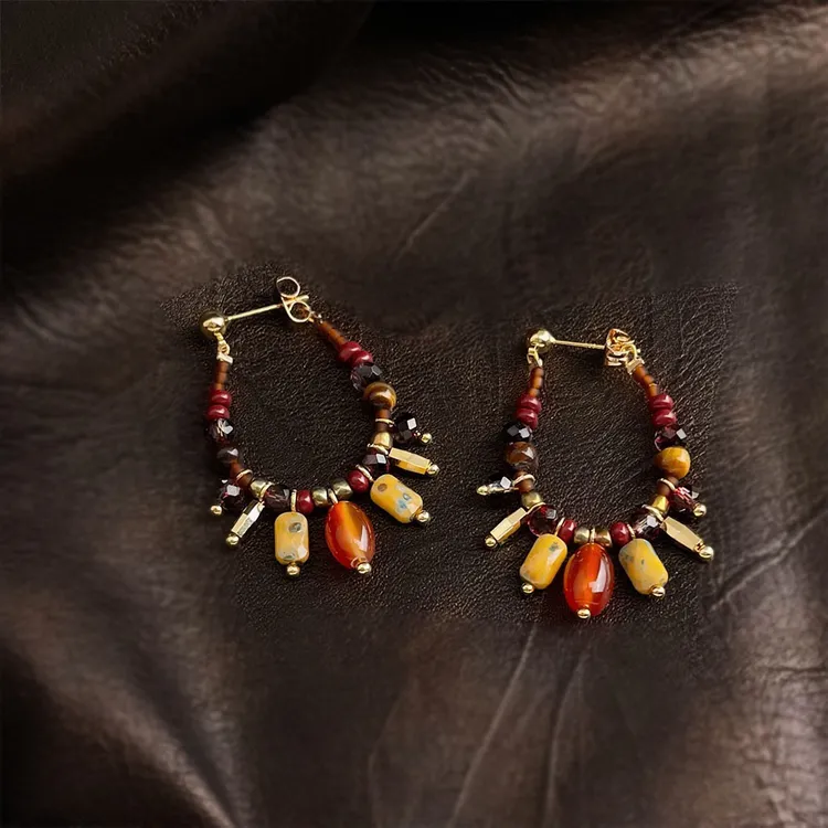 铜合金耳饰 「民族」琉璃手作设计感琥珀色玻璃水晶新款民族风耳饰