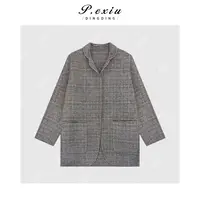 绵羊毛复古时髦老钱风细格纹双面羊毛大衣ZXA115-1