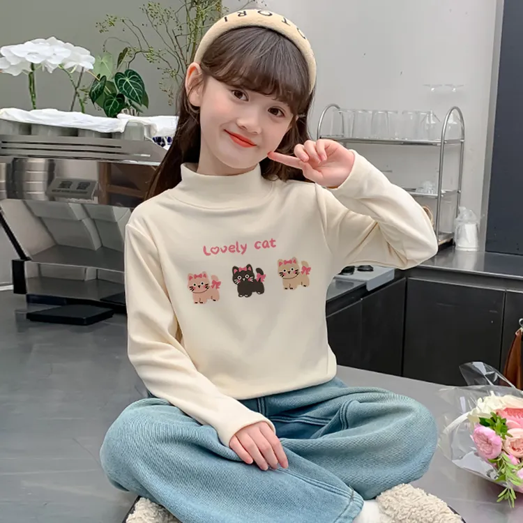 女童打底衫秋冬新款儿童德绒长袖T恤女孩休闲上衣半高领秋衣童装