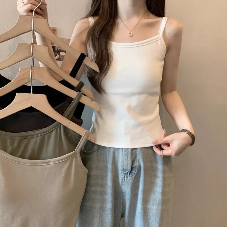 吊带女西装内搭夏季新款纯棉小背心打底带胸垫白色遮副乳外穿上衣