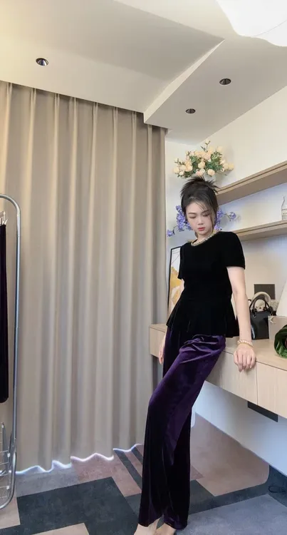 【醋酸丝绒阔腿裤】秋季时尚高腰显瘦百搭宽松休闲垂感直筒拖地裤女