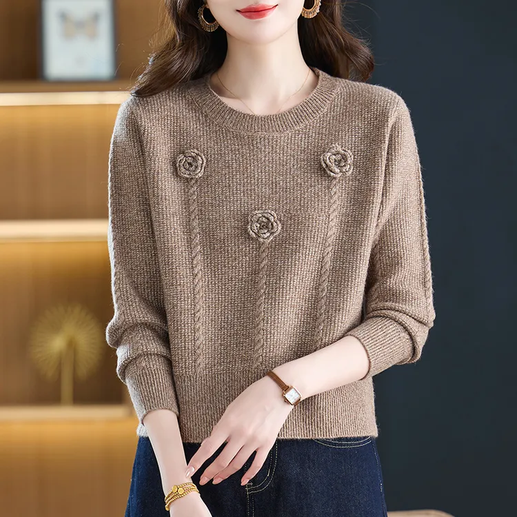 哥弟莉娅短款小个子毛衣女士秋冬新款圆领时尚百搭针织羊毛打底衫