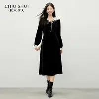 秋水伊人蕾丝花边裙子2025年冬季新款赫本风连衣裙625409C020156