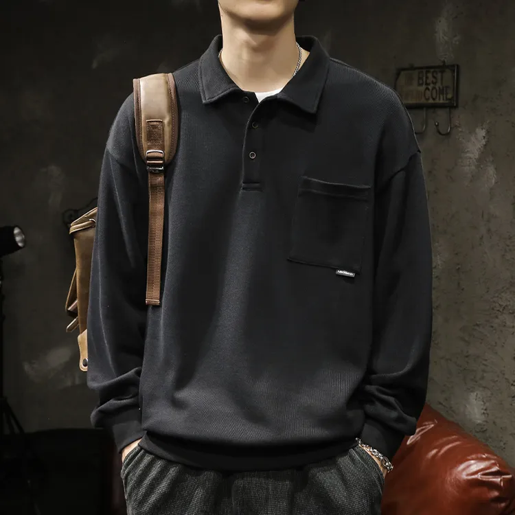范希巴迪polo衫长袖男士卫衣秋冬季加绒大码重磅男装翻领上衣外套