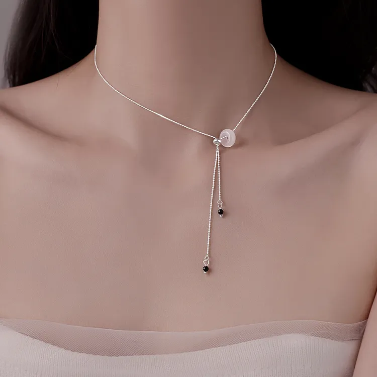 925纯银玉髓抽拉流苏项链女2025新款爆款锁骨链小众时尚颈链配饰
