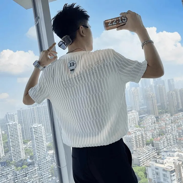 2025年新款夏季男士冰丝纯色短袖t恤新款时尚韩版痞帅男装潮高级