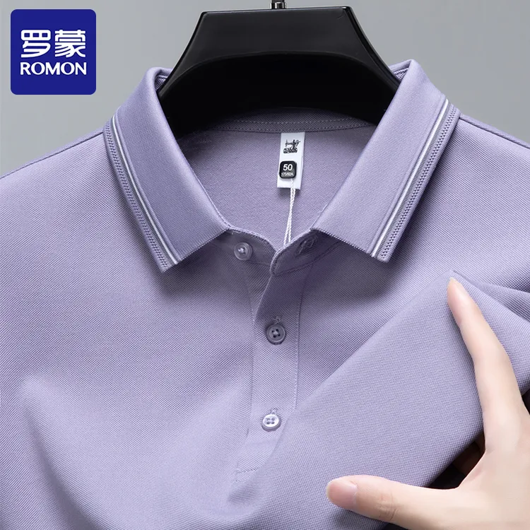 Romon/罗蒙秋季含桑蚕丝+绵羊毛长袖Polo衫男士时尚休闲男装T恤衫