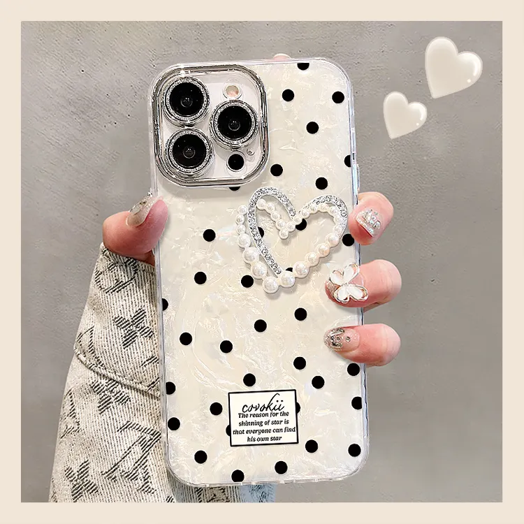 爱心公仔适用苹果15promax/13精孔贝壳纹iPhone16/14手机壳11/12