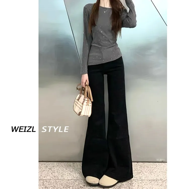 梨形身材不贴腿微喇牛仔裤女2025年春季高腰遮胯宽松喇叭阔腿裤子