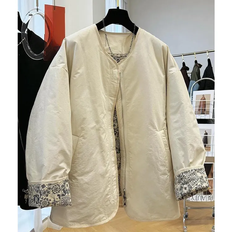 2025设计感别致独特超好看圆领棉服女秋冬慵懒松弛感休闲棉衣外套