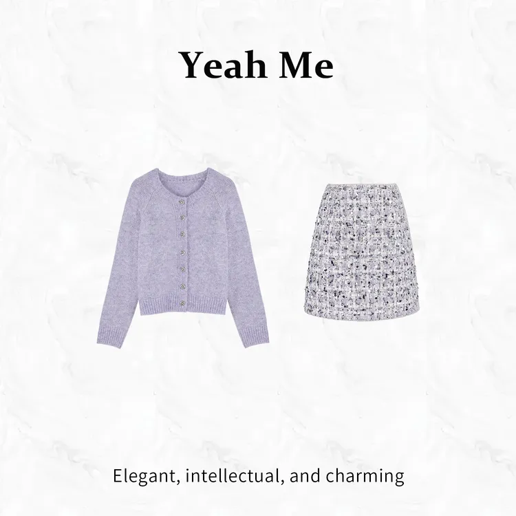 Yeah Me/也觅【紫芋缤纷】秋季新款短裙套装紫色甜美高级感半身裙女