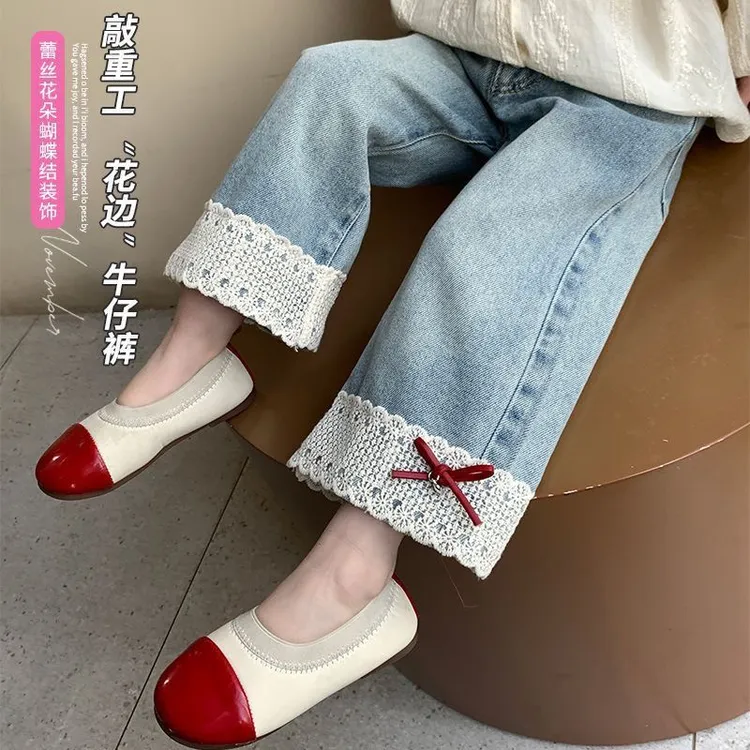 【新款爆品】女童春夏款儿童牛仔裤女宝宝春装直筒裤蝴蝶结休闲长裤商品图