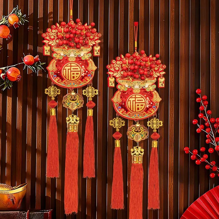 【新品福利】福临过年喜庆挂串福字挂件中国结辣椒鞭炮灯笼挂饰装饰