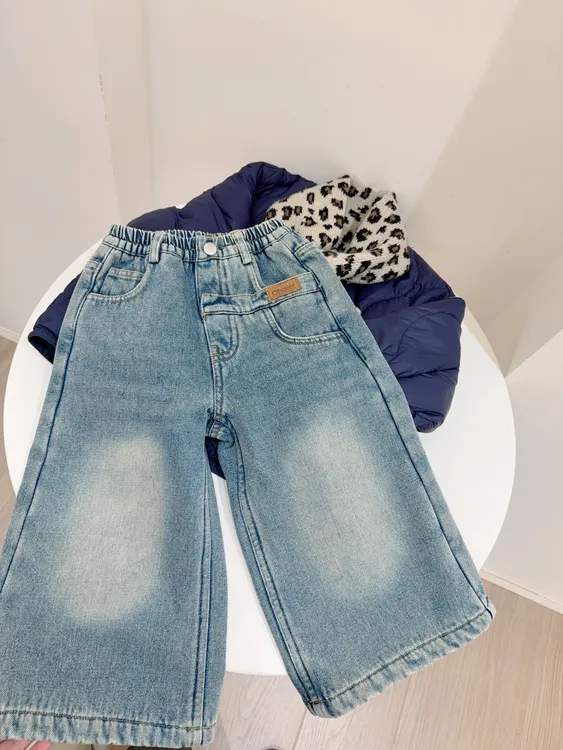 里小外026-秋冬季水洗经典男女童休闲裤加厚保暖韩版洋气牛仔裤