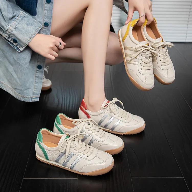 【女鞋】头层牛皮潮流德训鞋女款2025秋季新款百搭休闲运动女鞋