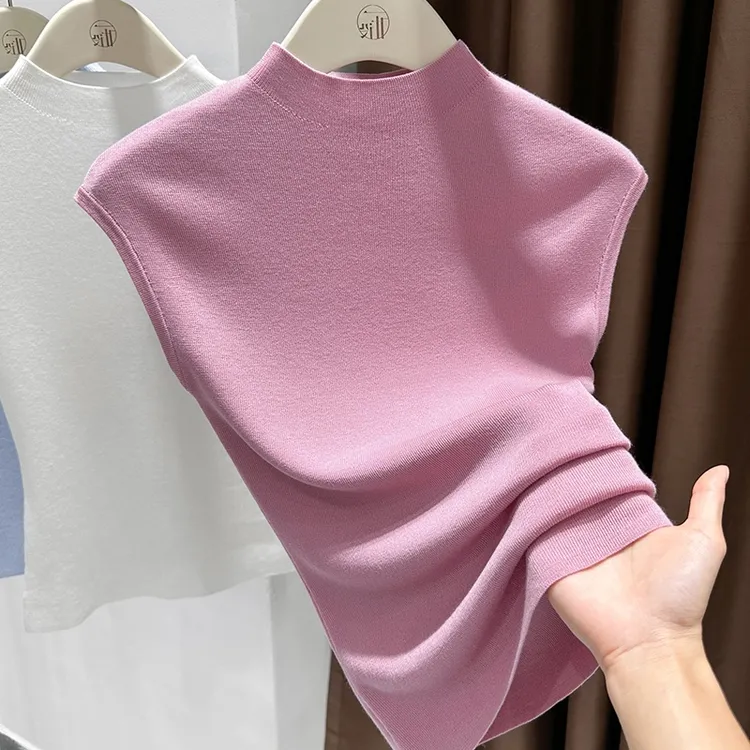 甜美气质修身无袖针织衫上衣2025新款高品质小高领洋气背心T恤女