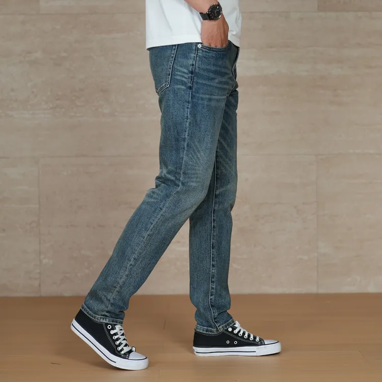 DIPAI/底牌春季【高品质13.5重磅大牛】百搭水洗怀旧蓝弹力牛仔裤男