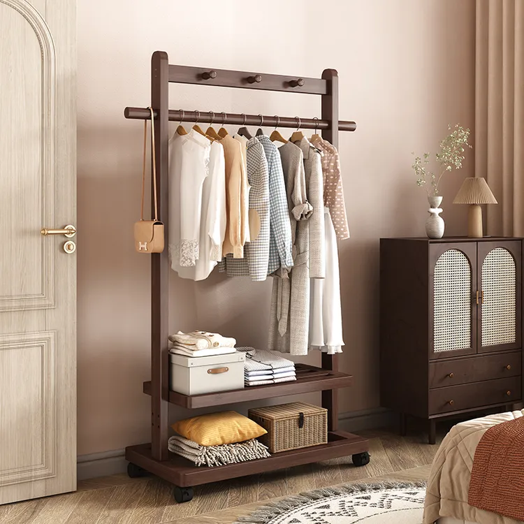 移动衣帽架落地卧室家用挂衣架民宿室内实木立式挂衣服架子置衣架