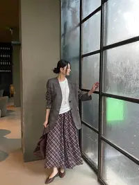 米古古 SOUL DETAIL #  7399 #福 法式复古格纹斜裁通勤半裙