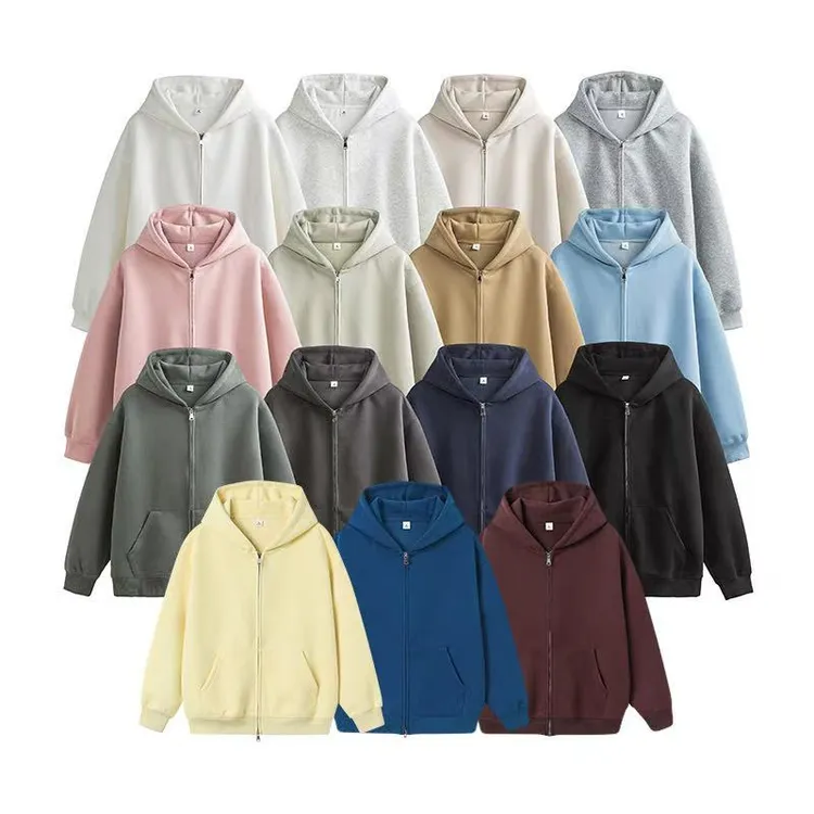 25秋冬新款连帽开衫卫衣加厚加绒冬季纯色连帽卫衣男女同款穿搭
