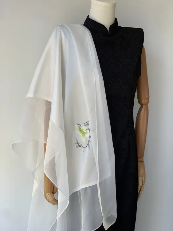 真丝刺绣围巾100%桑蚕丝丝巾百搭春秋季送妈妈送长辈围巾披肩两用