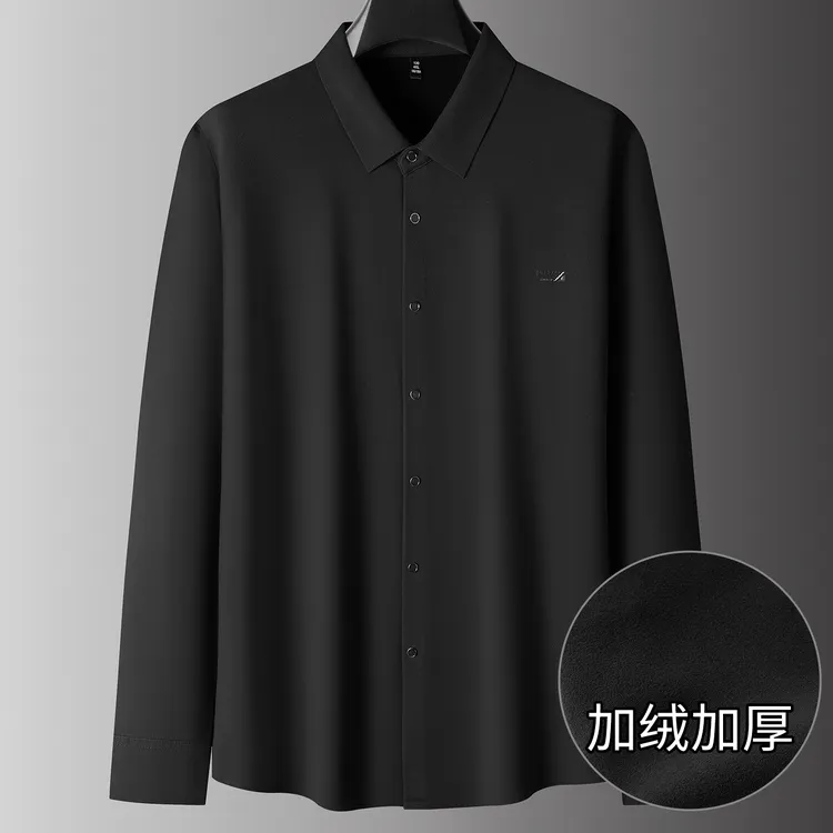 加肥大码男装保暖免烫长袖衬衫冬季新款肥佬商务休闲加绒加厚衬衣