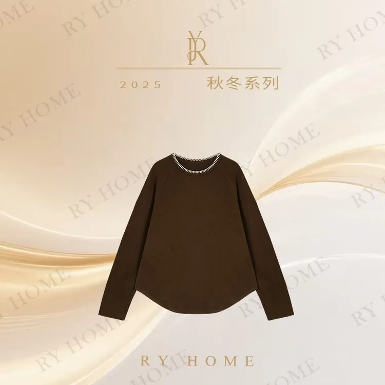 【容雨RYHOME】圆领花边弧形长袖针织打底衫253T2195