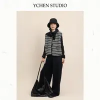 秀文~【黑白琴键】慵懒复古黑白条纹针织马甲秋冬叠穿背心MY6900