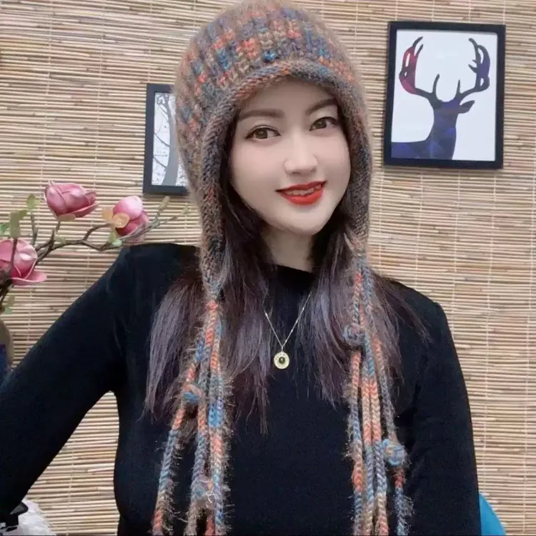 新款2025时尚秋冬加绒加厚流苏网红女士保暖百搭针织帽子冬季韩版