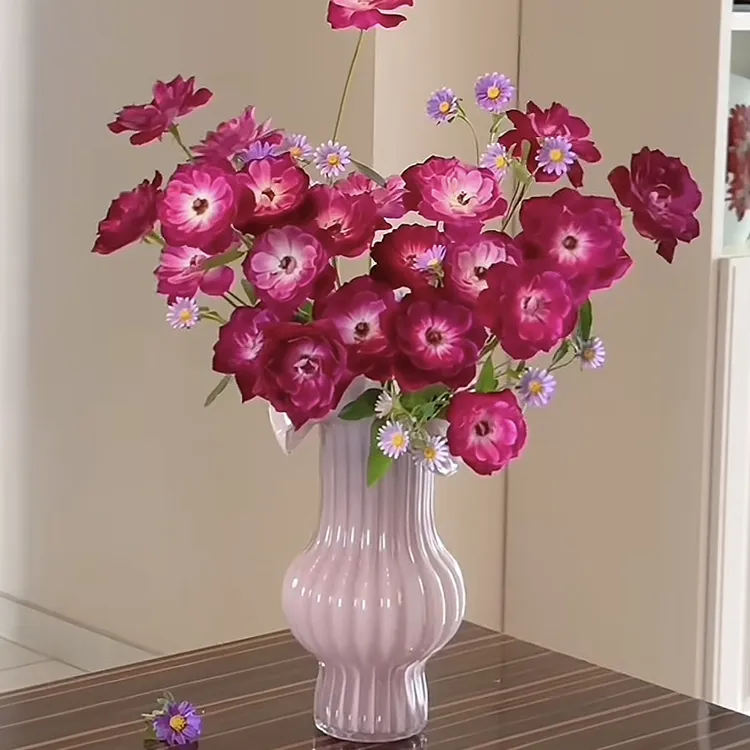 法式百褶花瓶温柔紫装饰摆件家居插花高级感中古芬顿花器乔迁礼品