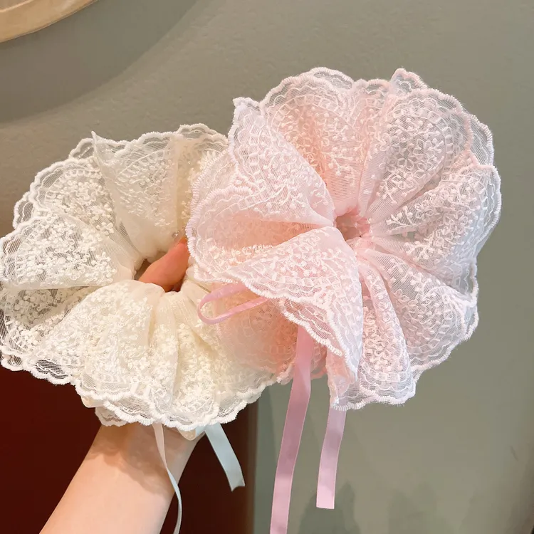 超仙女孩蕾丝花边法式大肠发圈女童丸子头头花发绳扎马尾头绳发饰