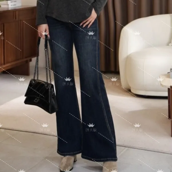 【上新】春秋牛仔裤PDM22715新款复古高腰显瘦微喇大码女装牛仔裤