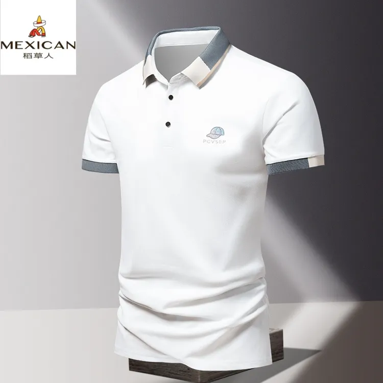 Mexican/稻草人夏季潮牌高端休闲运动翻领Polo衫男翻领商务上衣男