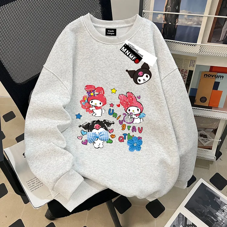 冬季2025新款可爱库洛米印花女童加绒加厚圆领卫衣中大童加绒上衣