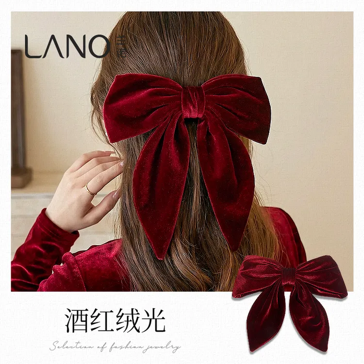兰诺超大丝绒蝴蝶结发夹甜美气质优雅新年氛围感后脑勺一字夹