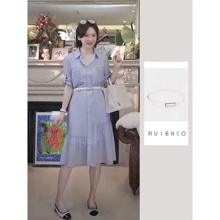 RuienCo.万搭腰带 美国头层黄牛皮锌合金五金扣头配饰